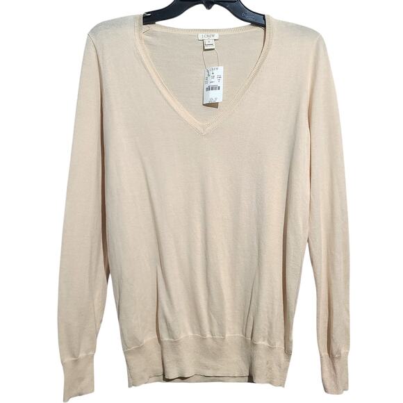 J. Crew Factory Cotton V-Neck Sweater Ivory Size Small NWT - Picture 1 of 4